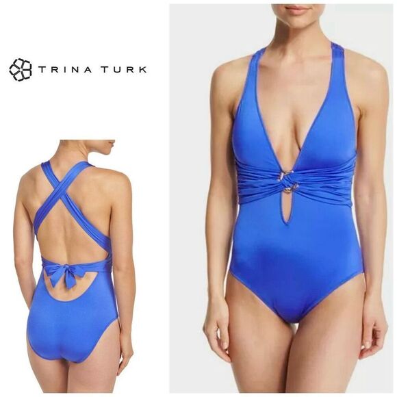New. Trina Turk blue one piece. Size 4. Retails $144 - Picture 1 of 10